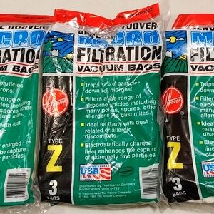 Genuine Hoover Micro Filtration Vacuum Bags Type Z 3 (3 bags) Packs (9) Total